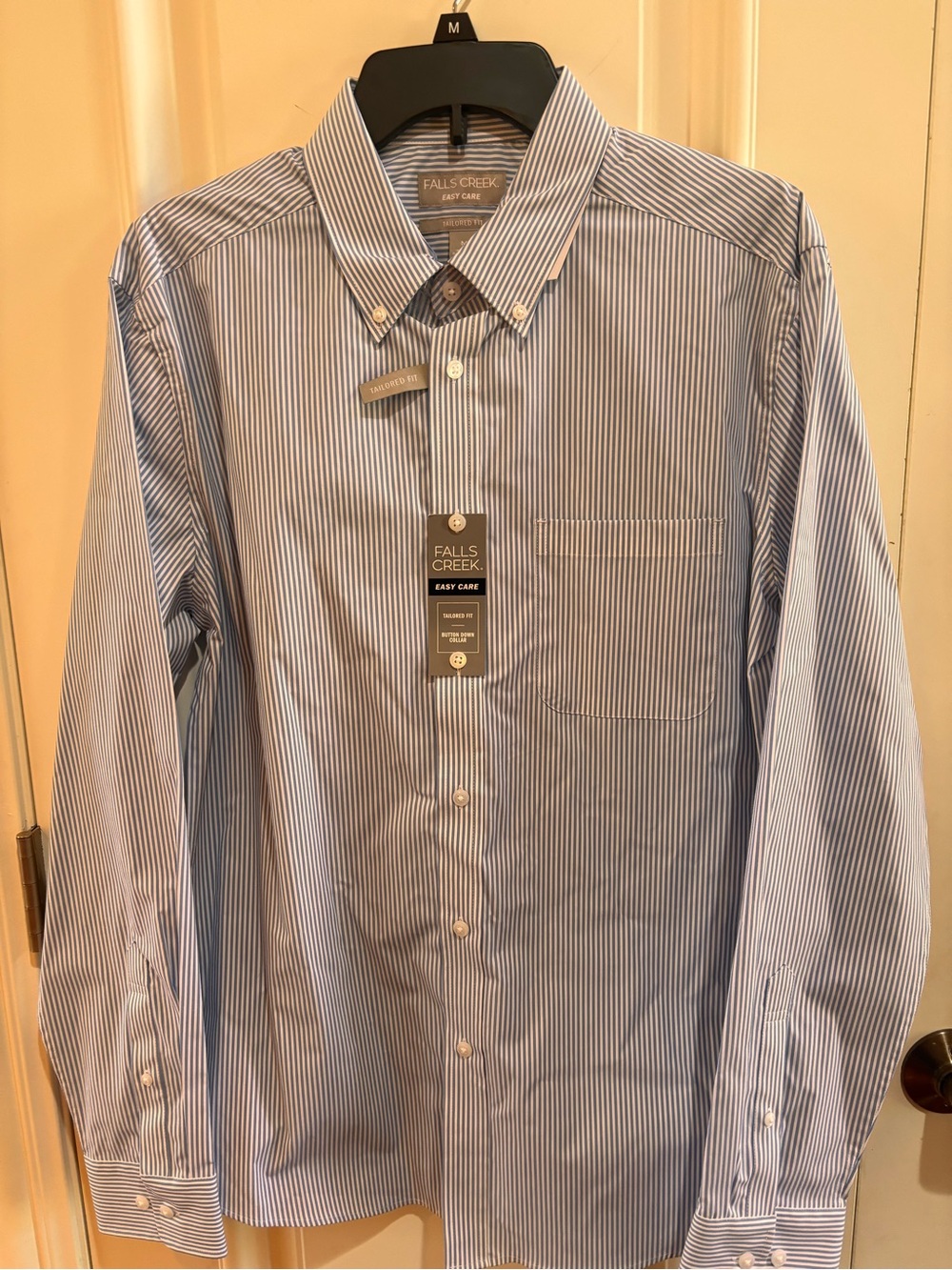Falls Creek Men's Dress Shirt Tailored Fit M Blue/White Stripe Easy Care NWT